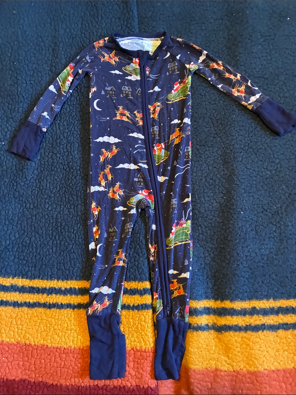 Little Sleepies Navy Holiday Sleigh Footed One-Piece Pajamas